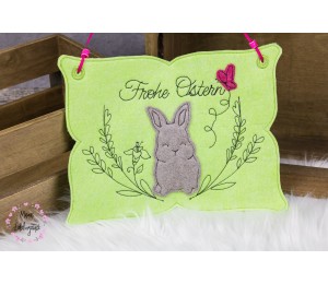 Stickdatei - Frohe Ostern Hase im Kranz inkl. Einzeldateien